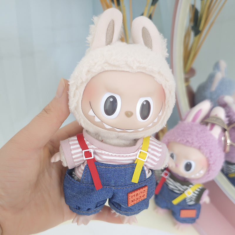 Labubu doll clothes for 17cm plush vinyl Labubu pendant clothes candy suspenders suit change