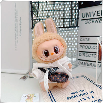 Labubu Doll Hooded Sweatshirt & Crossbody Bag Outfit for 10cm & 17cm Vinyl Dolls