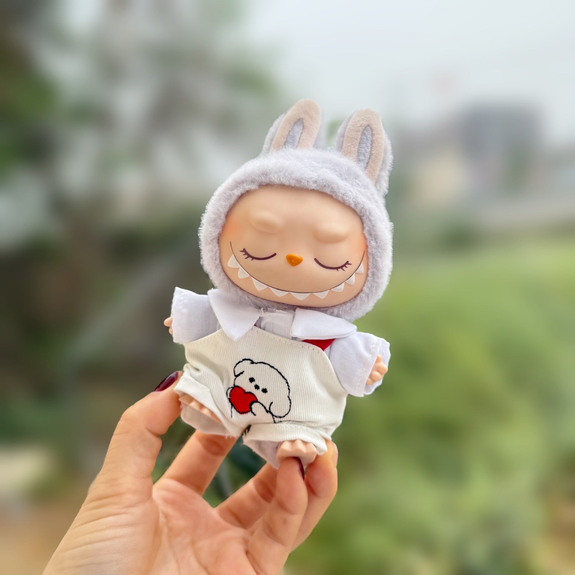 Baby Clothes] First, Second and Third Generation Labubu Vinyl Blind Box Pendant Puppy Overalls Shirt Suit Cute