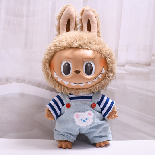 Only clothes] 38cm labubu doll blue striped bear suspenders Labubu changed to replace clothes