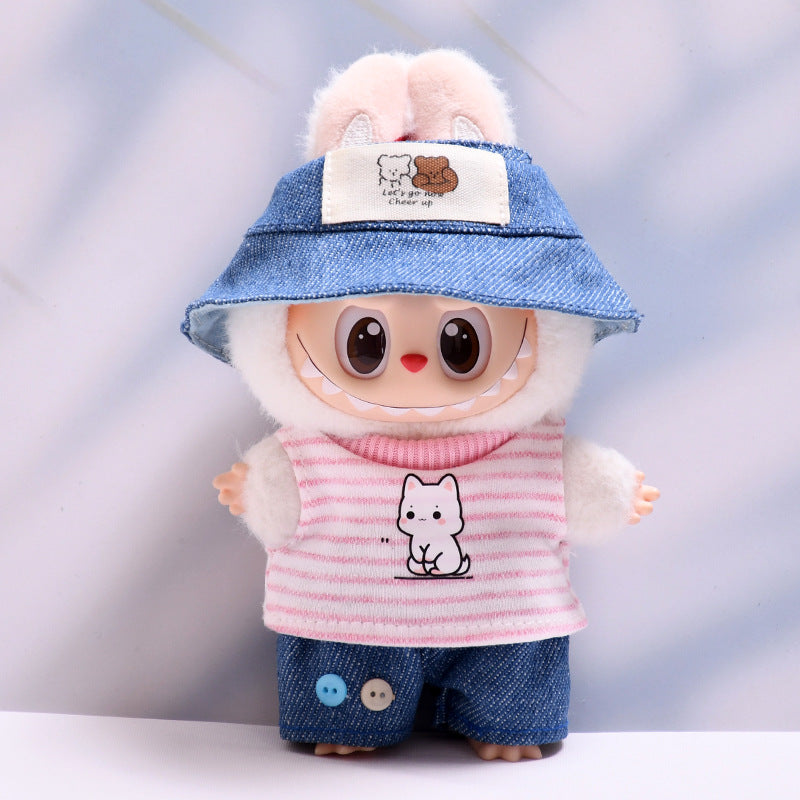 Only baby clothes] one, two and three generations of pendant labubu clothes grid striped small animal suit labubu baby clothes