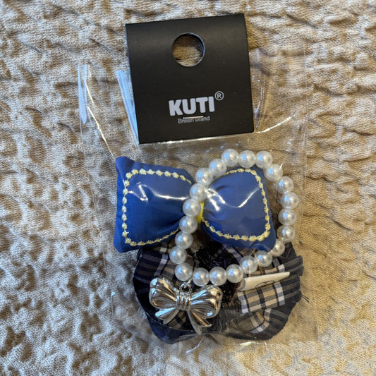 Labubu Doll Pearl Necklace Plaid Skirt with Bow - Cute Outfit