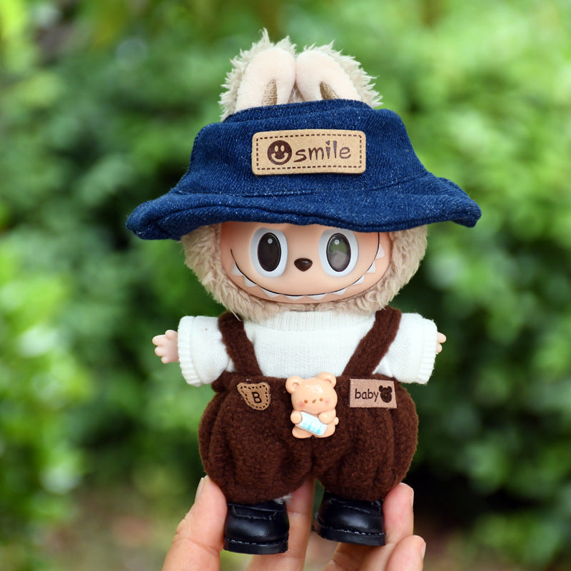 Pants Only] Macaron labubu Pendant Clothes Bear Brown Suspenders 17cm Labu Lovely Pants
