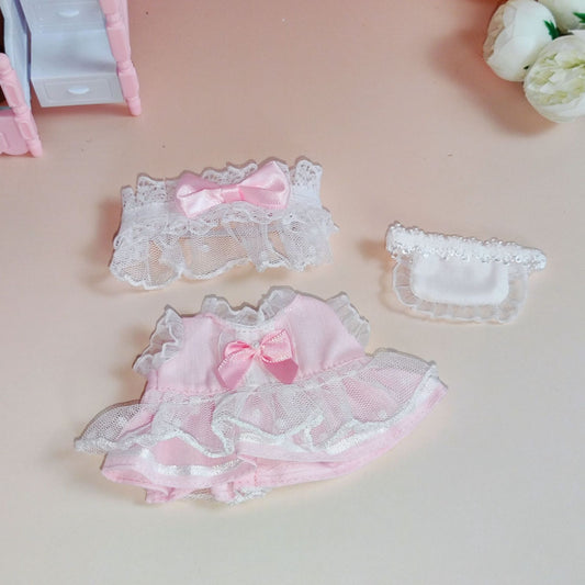 Labubu Doll Maid Outfit Set for 17cm Pendant Doll - Pink & White