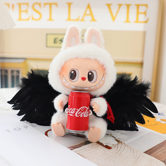 clothes only labubu coca-cola series labubu generation one, two and three universal white and black angel feather wings