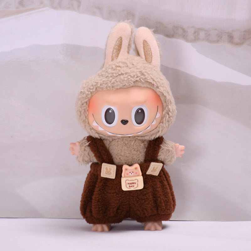 Pants Only] Macaron labubu Pendant Clothes Bear Brown Suspenders 17cm Labu Lovely Pants