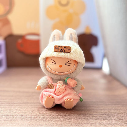 Labubu Doll Overalls Set with Baby Bottle & Hat - Cute Outfit for 1st & 2nd Gen