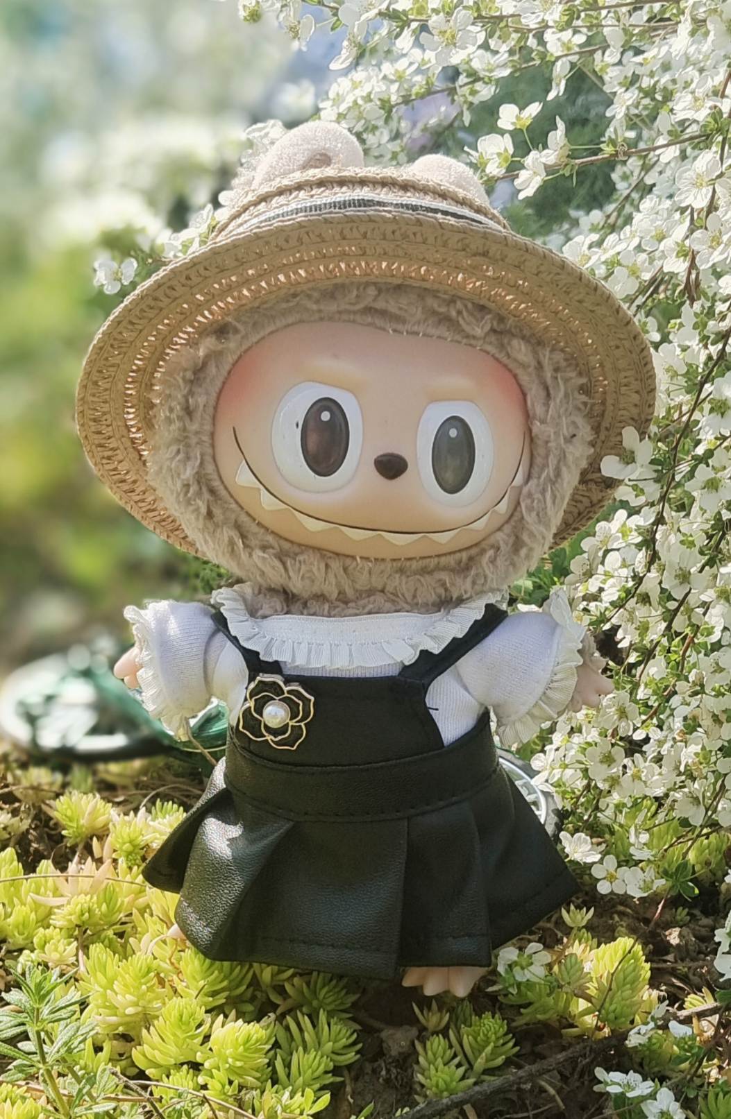 Labubu Doll Fisherman Hat & Outfit Set for 17cm Vinyl Doll - Pink, White, Purple, Blue, Black