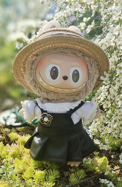 Labubu Doll Fisherman Hat & Outfit Set for 17cm Vinyl Doll - Pink, White, Purple, Blue, Black
