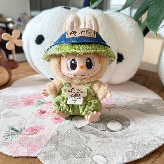 Clothes Only] Second Generation Blind Box Sitting Party Rag Clothes LABUBU Doll Cowboy Hat Strap Pants suit