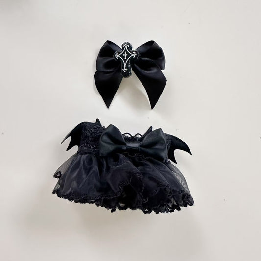 Black Angel Skirt Outfit for 15-17cm Labubu Doll