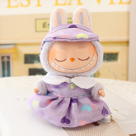 The second generation of Labubu doll clothes 17cm labubu love skirt clothes heart macaroon vinyl doll