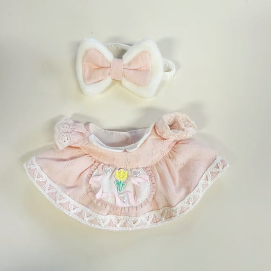 Labubu Doll Pink Skirt & Hair Accessories Outfit for 15-17cm Vinyl Dolls