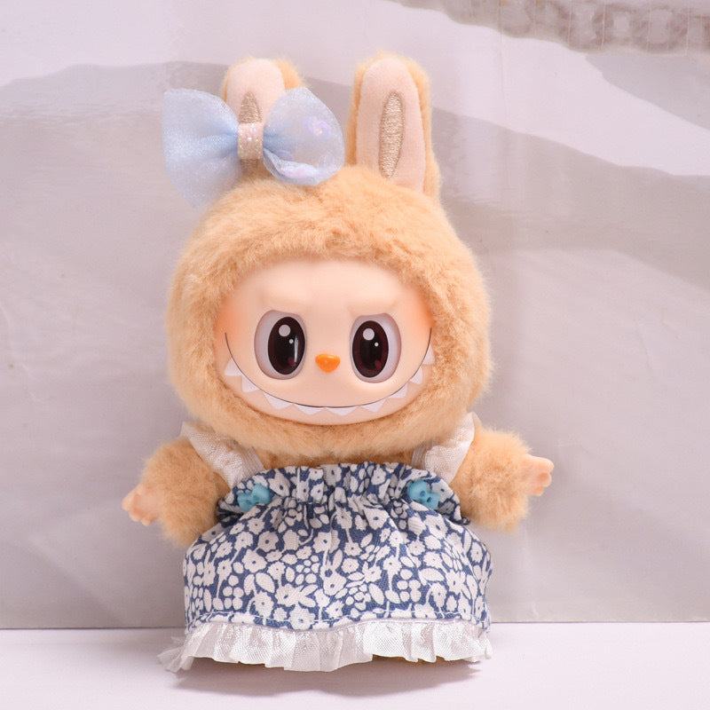 Only clothes] second generation blind box Labubu clothes key chain pull cloth sit party doll yellow love skirt