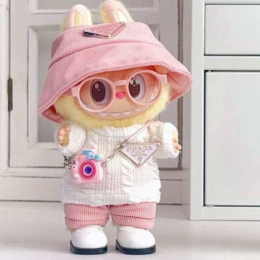 Labubu Doll Outfit - White Triangle Sweater with Colorful Accessories