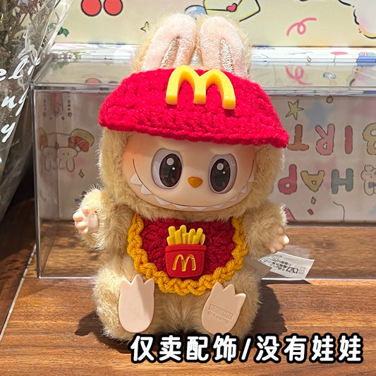 Labubu Burger Set Hat Saliva Towel Doll Bib Crossbody Bag Doll Hood Decorative Woven Baby Clothes