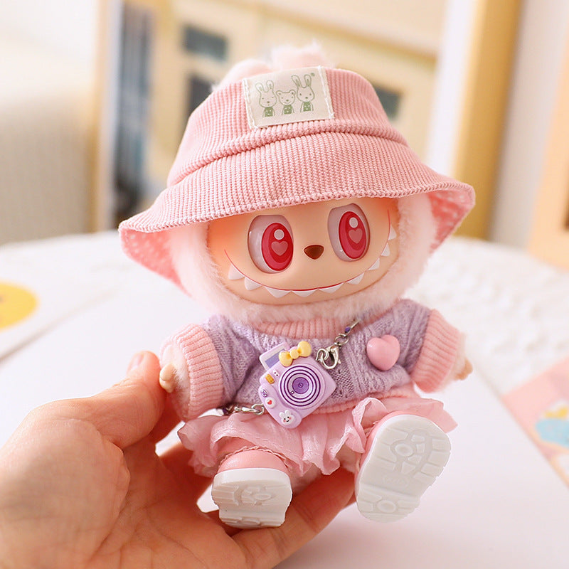 The second generation of Labubu cloth vinyl face blind box pendant sit party doll sweater gauze skirt hat shoes
