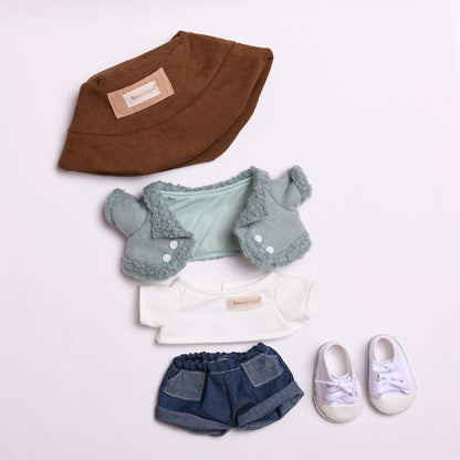 Labubu 38cm Doll Green Wool Coat Three-Piece Outfit