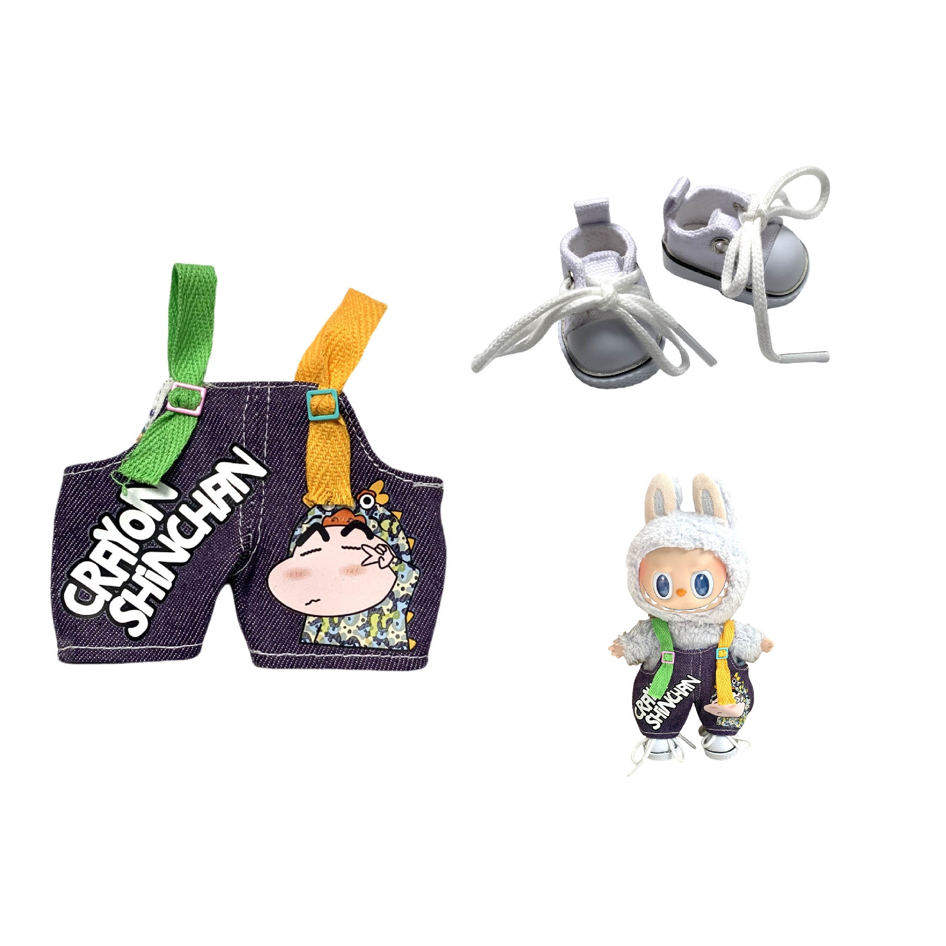Labubu Doll Crayon Shin-chan Overalls Outfit with Accessories for 17cm Doll