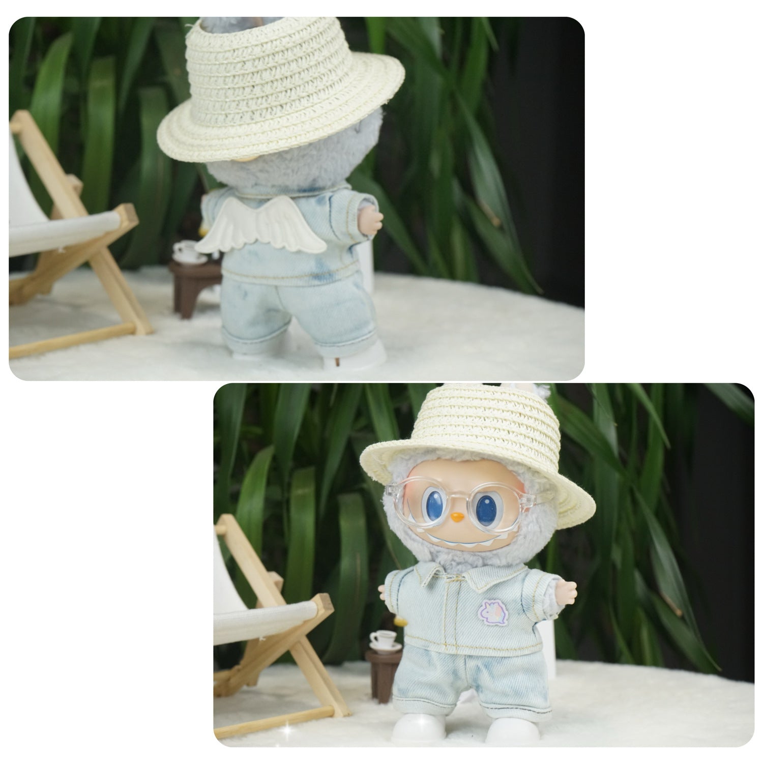 Labubu Doll Denim Outfit with Unicorn Wings for 17cm Labubu