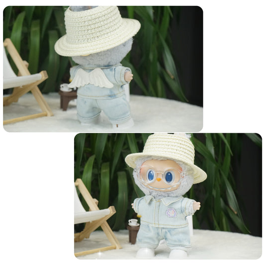 Labubu Doll Denim Outfit with Unicorn Wings for 17cm Labubu