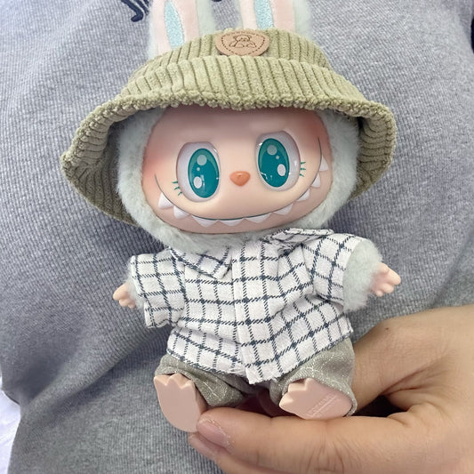 Clothes Only] The First and Second Generation Blind Box Labubu Doll Clothes Pendant LABUBU suit for Mustard Green Plaid