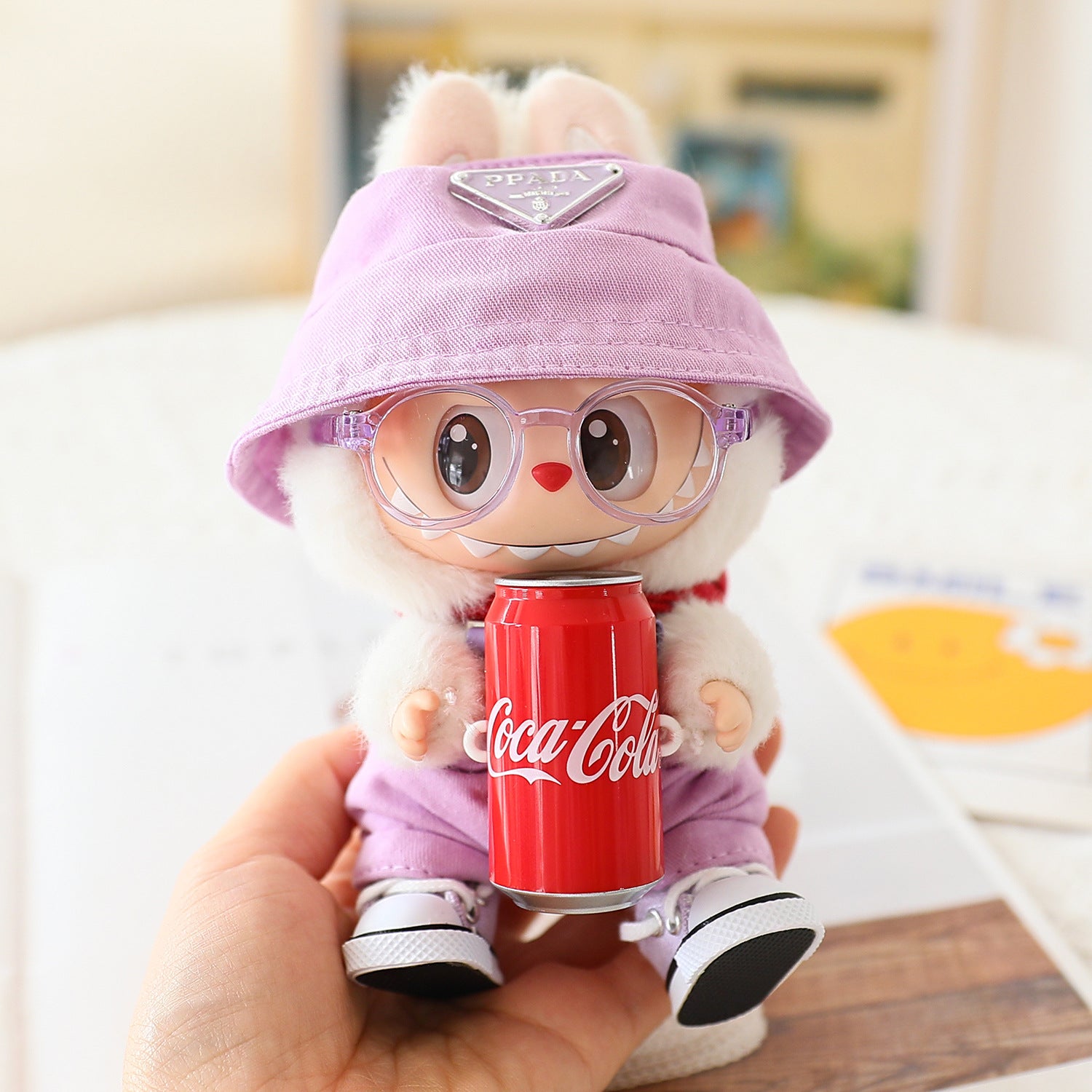 17cm Labubu Fisherman Hat Macaron Vinyl Face Labubu Doll Doll Triangle suit Glasses