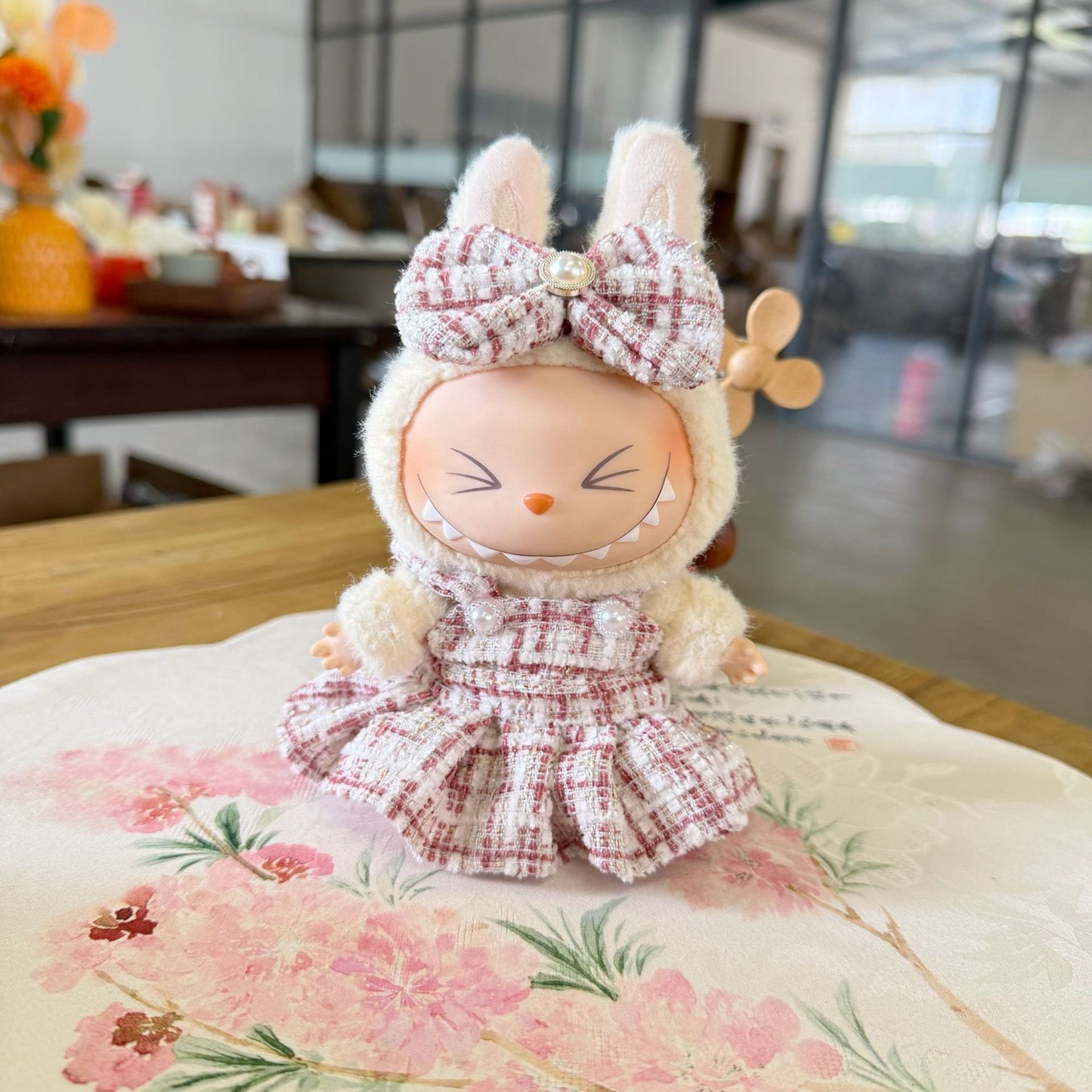 Clothes Only] Blind Box Rab Cloth Doll Dress for Blue Flower Sea Strap Skirt LABUBU Clothes New Style Black Dress