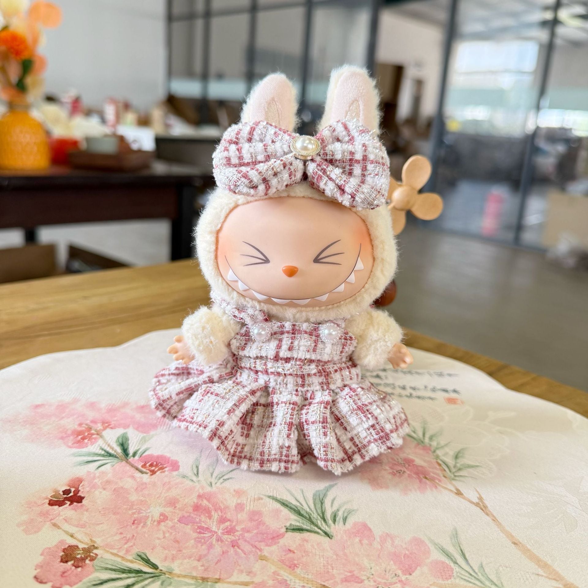 Clothes Only] Blind Box Rab Cloth Doll Dress for Blue Flower Sea Strap Skirt LABUBU Clothes New Style Black Dress