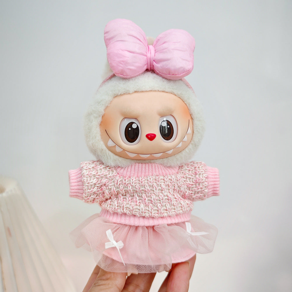 Labubu Doll Outfit Set - Knitted Sweater & Gauze Skirt with Bow Headband