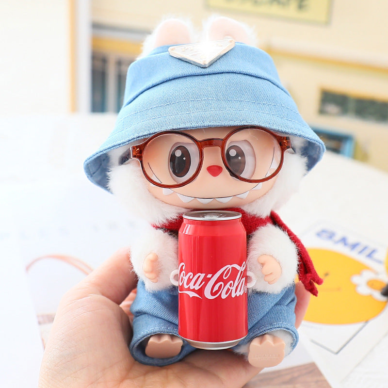 17cm Labubu Fisherman Hat Macaron Vinyl Face Labubu Doll Doll Triangle suit Glasses