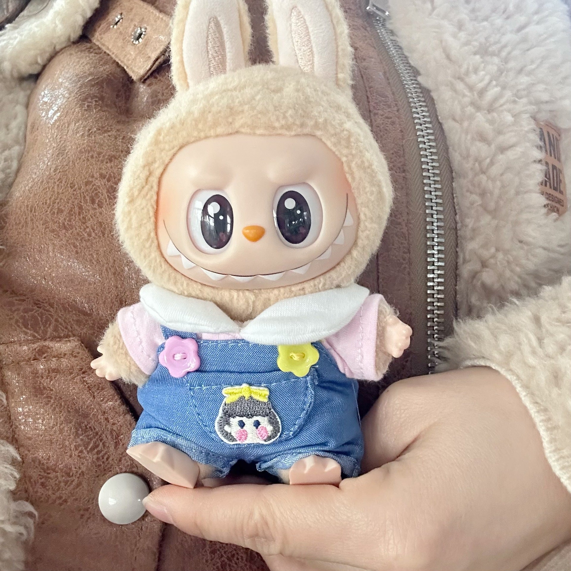 Only clothes] pendant LABUBU clothes pull cloth doll for Denim pocket little girl suspenders suit