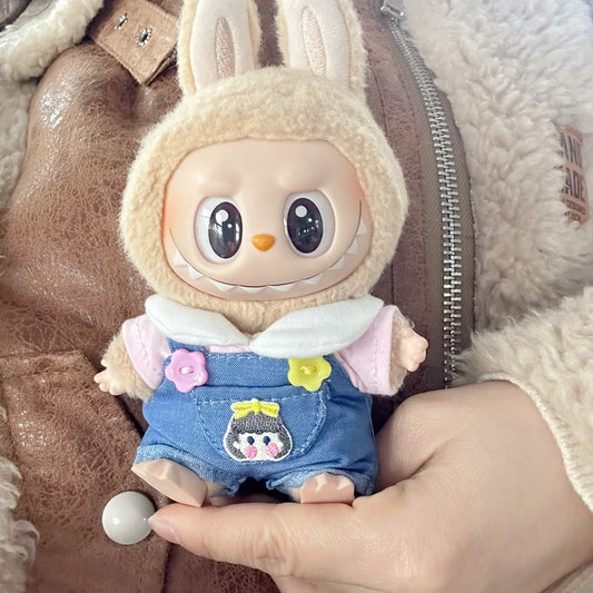 Only clothes] pendant LABUBU clothes pull cloth doll for Denim pocket little girl suspenders suit