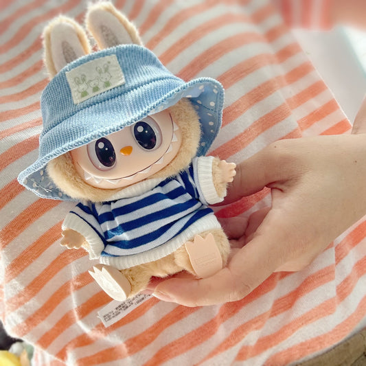 Clothes Only] POPMART Bubble Mart LABUBU Sit Second Generation Vinyl Doll Clothes Striped Shirt suit