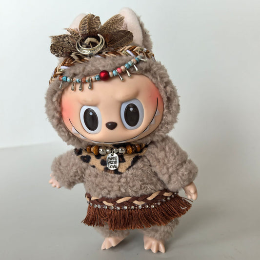 Labubu Doll 17cm Outfit Set - Headscarf, Scarf, Necklace & Skirt