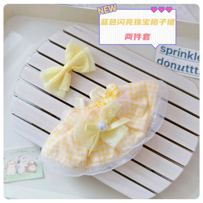 Labubu 17cm Doll Plaid Skirt Outfit - Pink, Green, Yellow, Blue