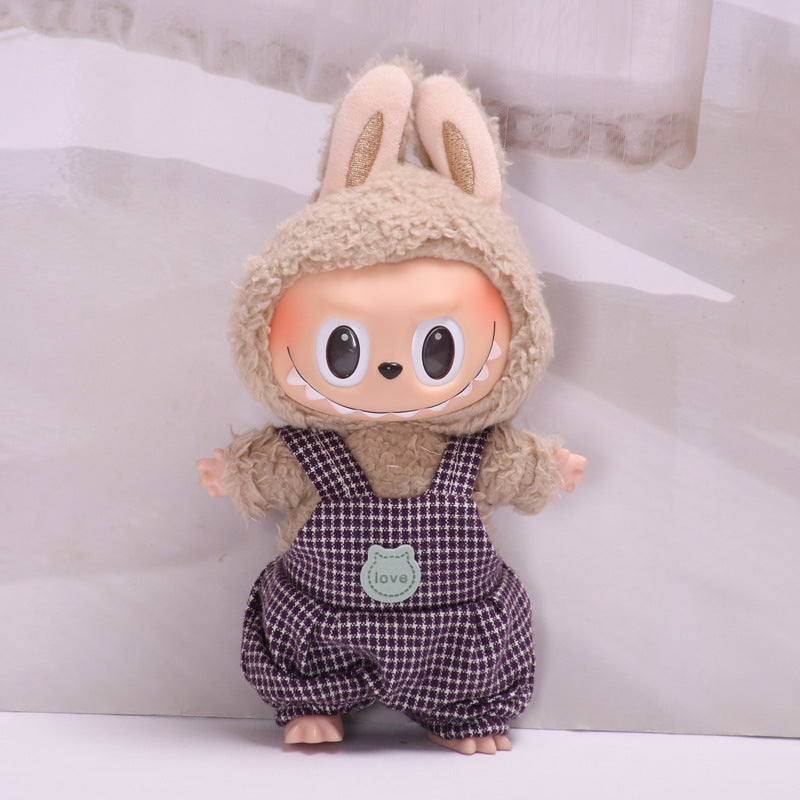 Labubu Doll Baby Clothes Outfit - 17cm Houndstooth Suspenders & Pants