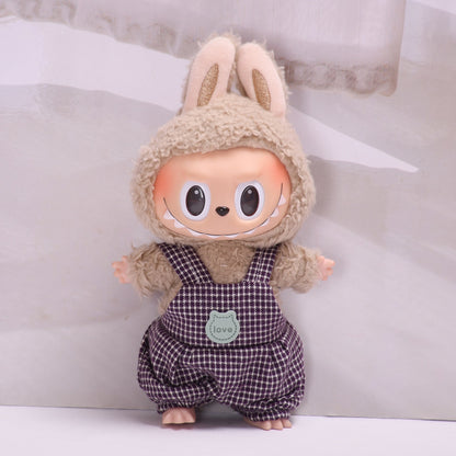 Labubu Doll Baby Clothes Outfit - 17cm Houndstooth Suspenders & Pants