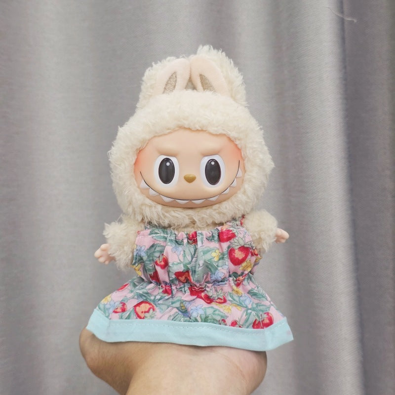 First, Second, and Third Generation Labubu Sitting Party Doll Clothes Cola Labubu Vinyl Clothes Fisherman Hat Overalls Set
