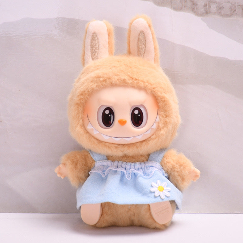 Only clothes] second generation blind box Labubu clothes key chain pull cloth sit party doll yellow love skirt