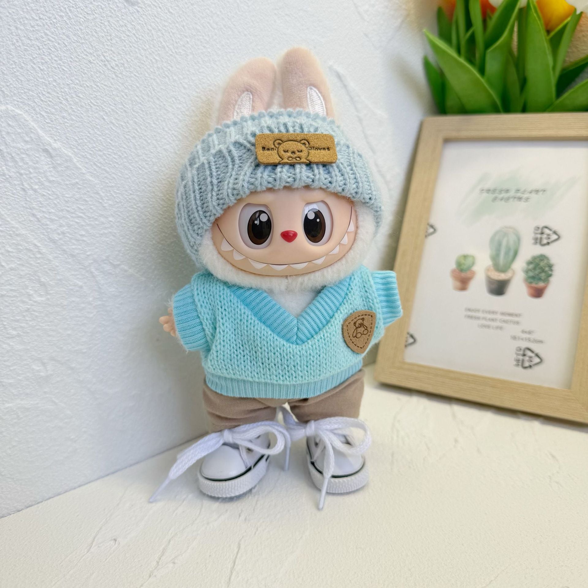 Labubu Sit Party Doll Coat Blue Knitted Pullover Two-Piece LABUBU for the First and Second Generation Clothes