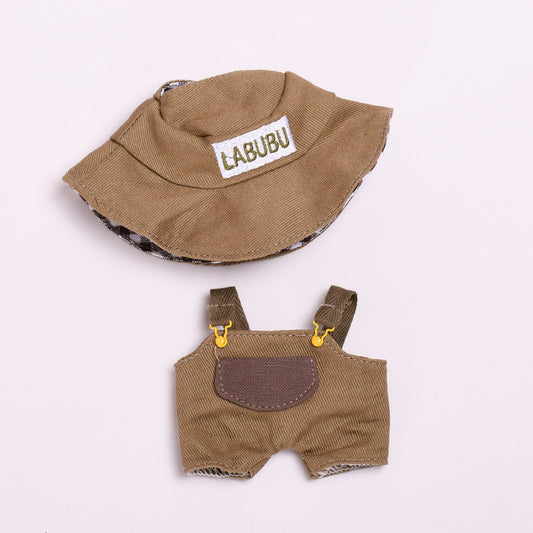 Labubu Doll Brown Suspenders Outfit with Hat for 17cm Pendant Doll