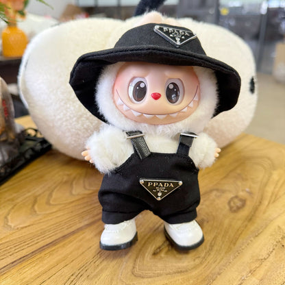 Only clothes] generation one or two blind box pull cloth doll suspenders suit LABUBU pendant pink hat pants