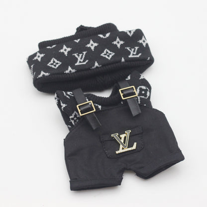 Labubu Doll Knitted T-Shirt & Overalls Outfit Set for 17cm Vinyl Doll