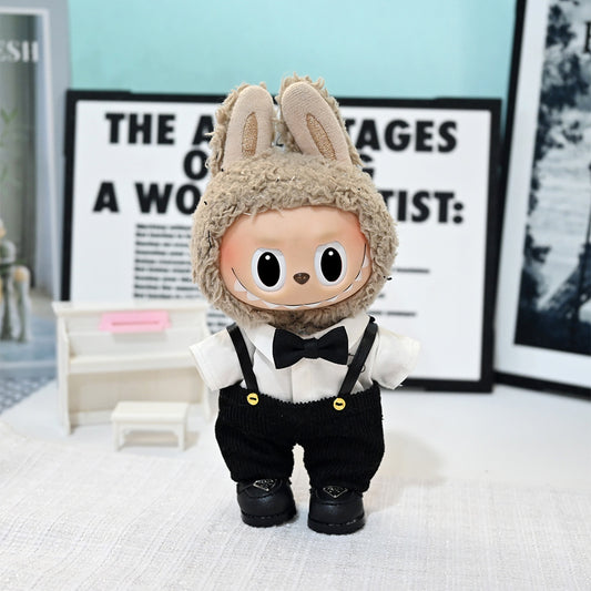 Labubu Doll Overalls Set with Shirt & Bow Tie for 17cm Doll