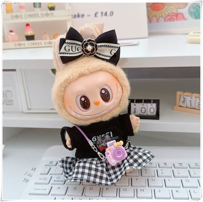 Labubu Doll Outfit - Plaid Skirt & Accessories for 10cm & 17cm Dolls