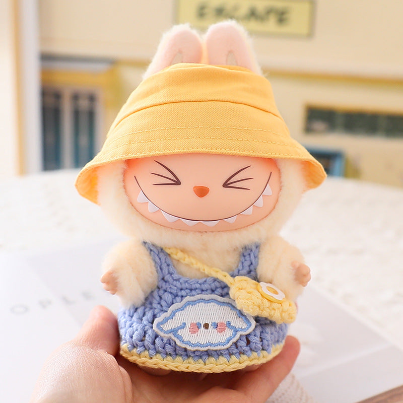 LABUBU Sitting Party Doll Coat Rab Bub Macaron 2nd Generation Sitting Vinyl Doll Wool suit Hat Shoes