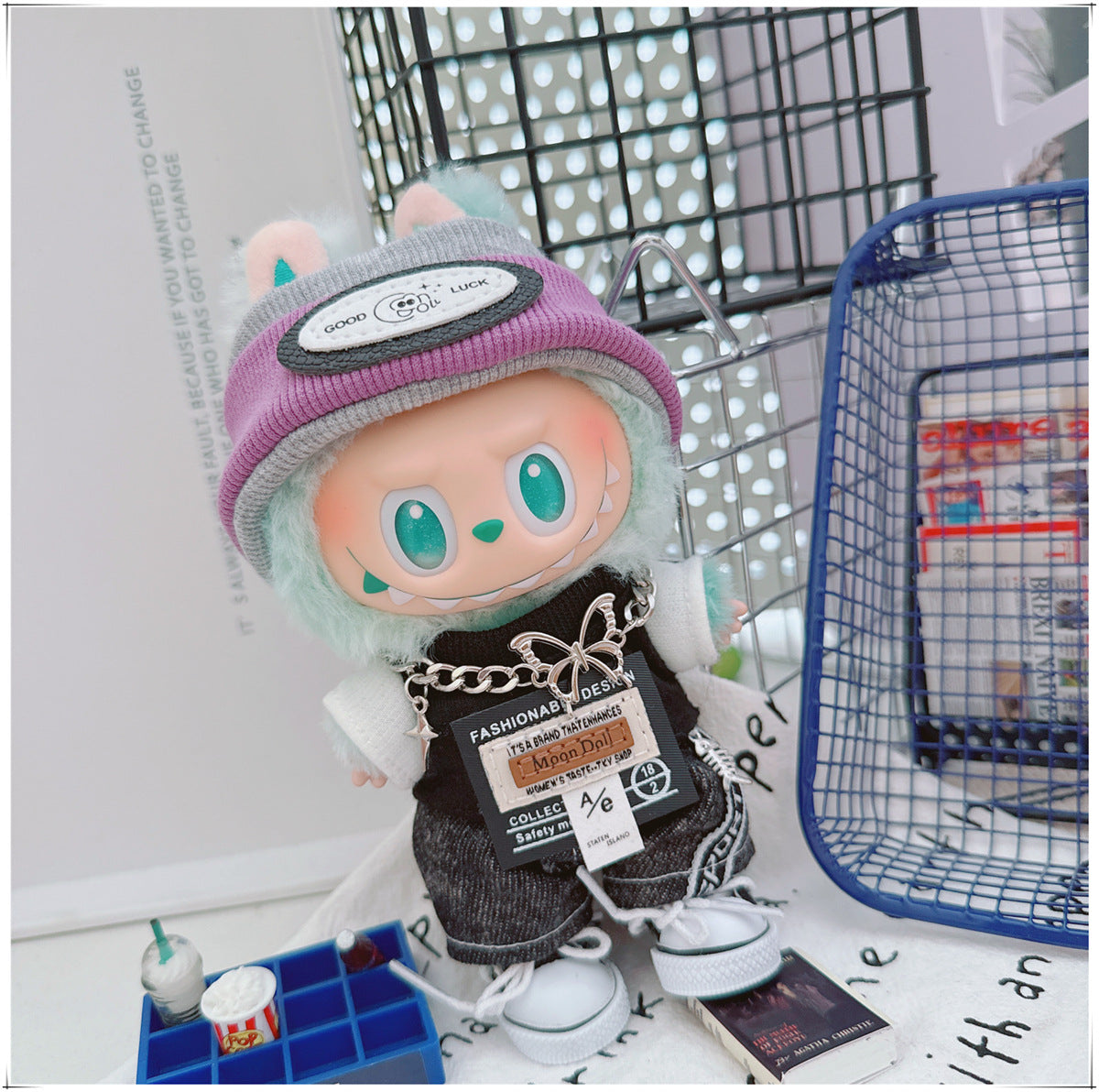 Labubu 17cm Doll Trendy Smoke Purple T-Shirt & Shorts Outfit