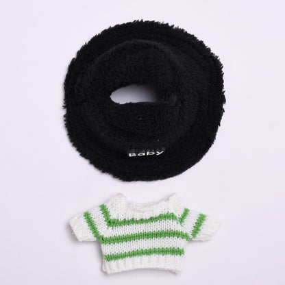 Labubu Doll Light Green Striped Sweater & Plush Hat Outfit