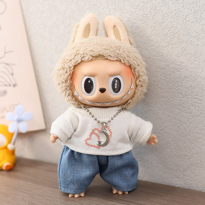 17cm Labubu Baby Coat Macaron Blind Box Sitting Party Generation II Clothes Casual suit Hat